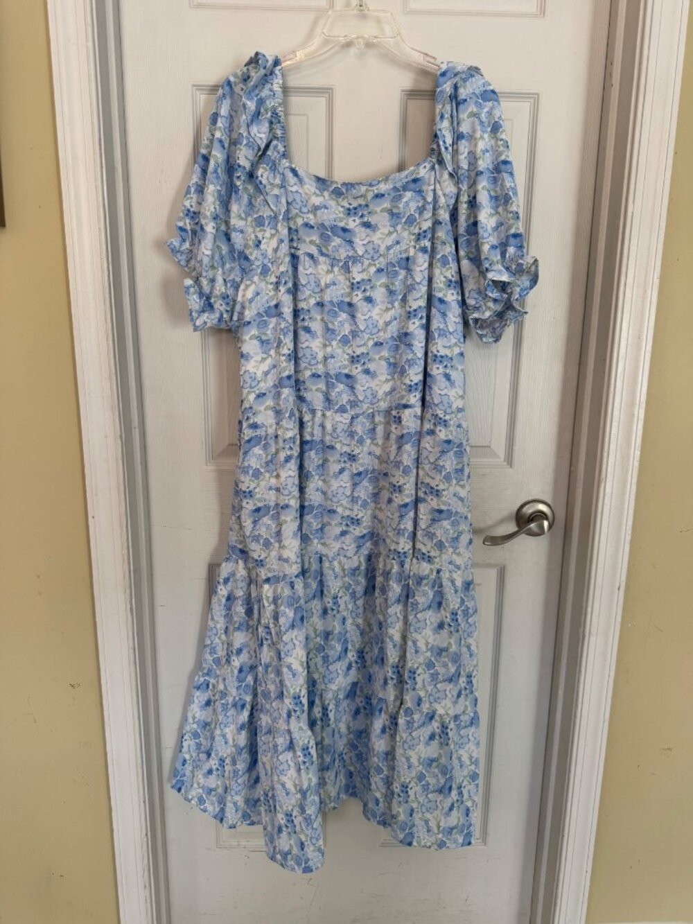 Hayden Blue Floral Dress Midi Ruffle Puffy Balloon Sleeve Watercolor Pocket 2XL - Picture 10 of 13